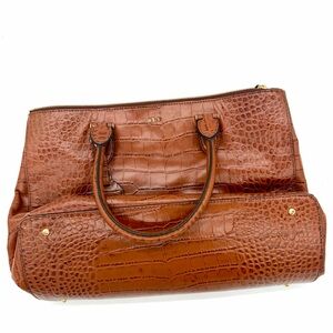 Ralph Lauren Tan Crocodile Embossed Satchel